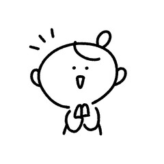 気づく笑顔の女性のかわいい線画アイコン・ひらめく・発想