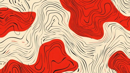 Abstract Red and Cream Background with Flowing Lines