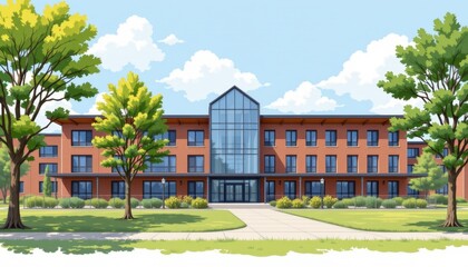 Obraz premium Building design showcase urban environment architectural illustration modern structure bright daylight contemporary aesthetics