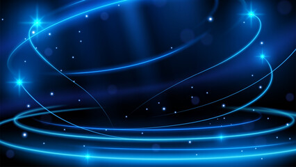 Amazing Blue Light Motion Lines on Dark Background, Vector Illustration