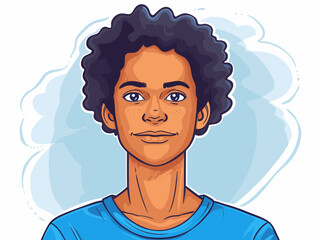 Portrait of a young man with curly hair. Vector illustration.