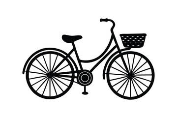 Silhouette art design of a vintage bicycle with a basket.eps