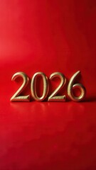 Inscription 2026. The golden side on a red background. The inscription Happy New Year with beautiful large print.
