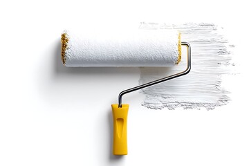 Fototapeta premium Vertical shot of a blank paint roller isolated on a white background, ideal for painting or renovation concepts