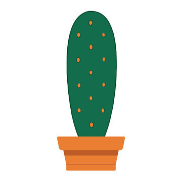 Minimalist Flat Design Cactus in Terracotta Pot &ndash; Vector Illustration
