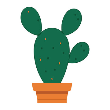 Flat Design Prickly Pear Cactus in Pot &ndash; Minimalist Vector Illustration