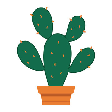 Flat Design Prickly Pear Cactus in Terracotta Pot &ndash; Vector Illustration
