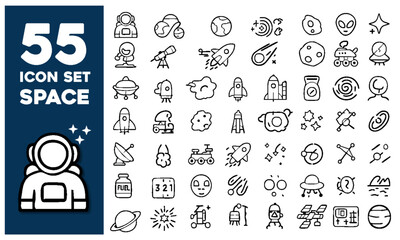 55 Essential  Line Icons space theme