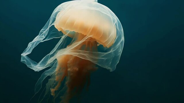 Graceful jellyfish swimming in dark ocean waters marine life underwater environment close-up