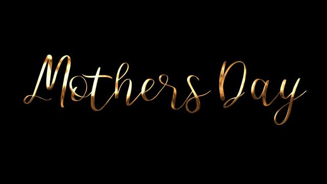 Golden cursive writing says Mothers Day. Suitable for greeting cards, social media posts, banners, and marketing materials to celebrate moms.