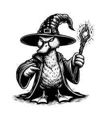Fantasy Wizard Casting Spell with Robe, Featuring Duck, Teal, Goose, Swan, Magic