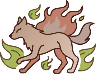 Mystical wolf silhouette designs in nature scenes with spiritual, emotional and tribal elements vector illustration