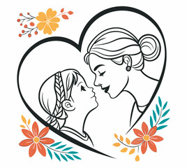 Beautiful Floral Heart Logo with Mother and Baby Art & Illustration