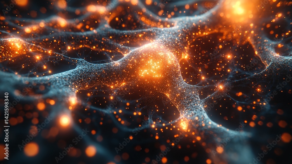Poster abstract glowing network background with orange particles and connections