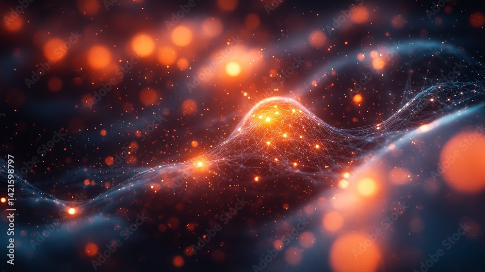 Aufkleber Abstract network background with glowing particles and interconnected nodes