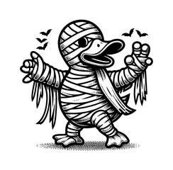 Fototapeta premium Duck Teal Goose Swan Wearing Halloween Mummy Costume Spooky Horror Monster
