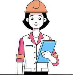 Confident Female Worker in Hard Hat Vector Art, Flat Vector Illustration