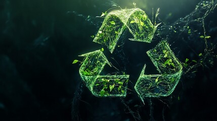 Symbol of Recycling with Young Green Plants and Leaves, Environment, Sustainability
