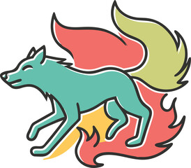 Mystical wolf silhouette designs in nature scenes with spiritual, emotional and tribal elements vector illustration