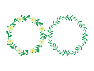 ornamental frame of plants and flowers in circle shape for decoration, vector on white background