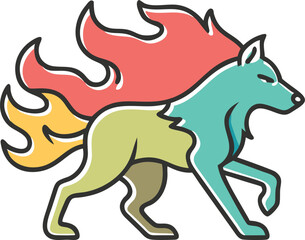 Mystical wolf silhouette designs in nature scenes with spiritual, emotional and tribal elements vector illustration