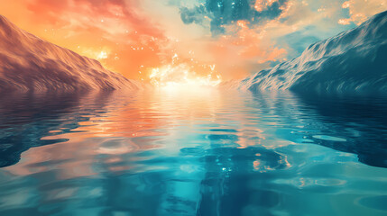 Obraz premium A serene stream of water flows through a tranquil dreamscape, reflecting the stillness of nature and the peace of the subconscious mind. Subconscious Stream. Illustration