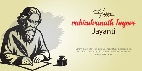 Rabindranath Tagore Jayanti Illustration – Cultural Vector Tribute to the Indian Poet and Nobel Laureate