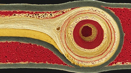 Cross-section of myelinated nerve fiber detailed microscopic anatomy view