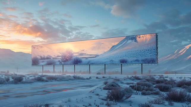 Futuristic billboard marketing campaign featuring Outdoor Advertising Advertising Billboard set against white background hyper realistic depiction of Advertising Companies Billboard their Advertising