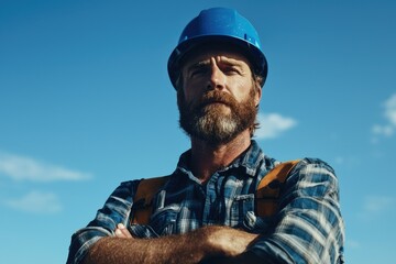 Focused worker in hard hat