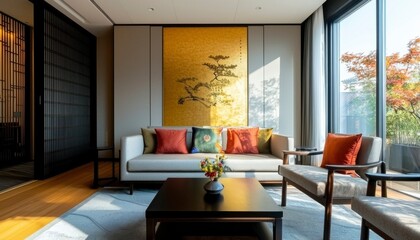 Fototapeta premium Modern Asian-inspired living room (1)