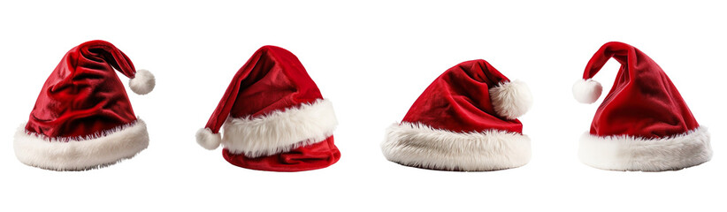 Collection of Santa Claus Christmas hats isolated on transparent background