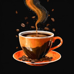 Digital painting of coffee cup on black background