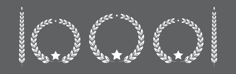 Vector laurel wreath isolated,  black silhouette circular laurel foliate, wheat and oak wreaths depicting an award, laurel wreath vector on white background
