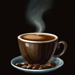 Digital painting of coffee cup on black background