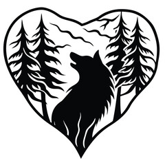 Fototapeta premium Mystical wolf silhouette designs in nature scenes with spiritual, emotional and tribal elements vector illustration