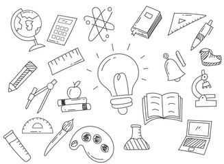 Black and White Doodle Illustration for Education and Learning Concepts