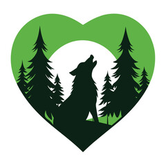 Mystical wolf silhouette designs in nature scenes with spiritual, emotional and tribal elements vector illustration