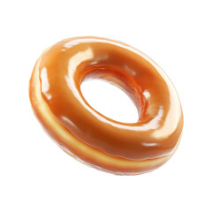 Tasty round donut topped with caramel and vanilla glaze swirl, isolated on white transparent background, concept of sweet dessert snack