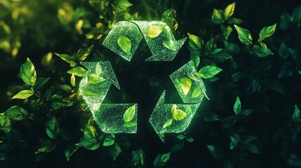 A Green Recycling Symbol Surrounded by Leaves, Emphasizing Environmental Responsibility and Sustainability