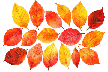 Obraz premium Watercolor leaves with vibrant autumn colors on a stark black background