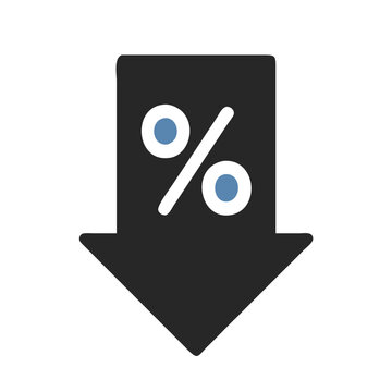 Percentage with Down Arrow Icon Representing Decline and Financial Decrease