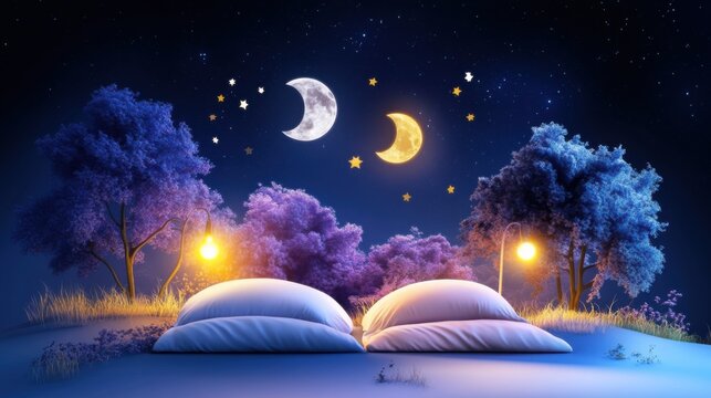 Sleep cycle chart showing REM and deep sleep stages with night and day icons