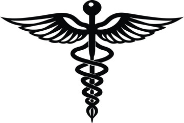 caduceus health symbol asclepias wand icon caduceus health silhouette vector illustration.