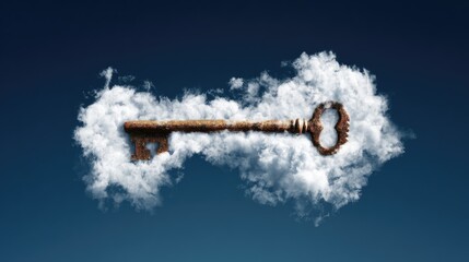 Naklejka premium Key to imagination floating amidst clouds