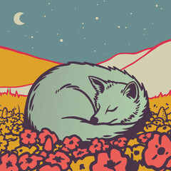 Mystical wolf silhouette designs in nature scenes with spiritual, emotional and tribal elements vector illustration