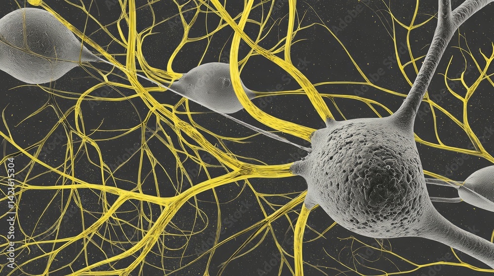 Aufkleber Microscopic view of neurons showing neural network and brain activity