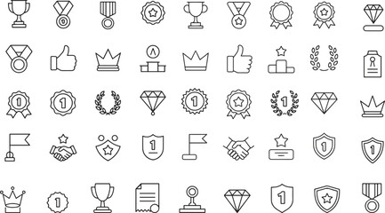 Award line Icon Set. Trophy, Medal, Achievement, Winner Badge, Target Icons. Vector Illustration