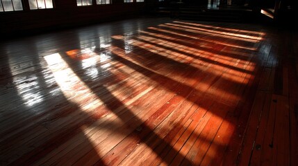 Sunlight casting shadows on polished wooden floor