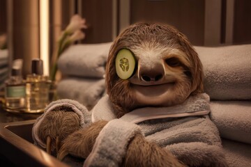 Sloth enjoying a relaxing spa treatment.